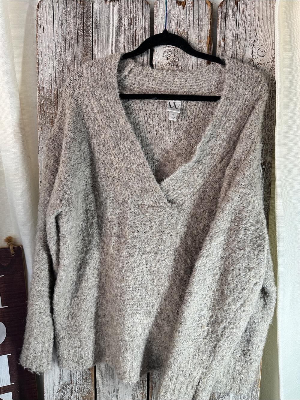 Worthington Taupe V-Neck Textured Knit Sweater